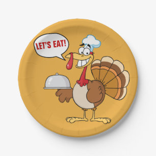 Thanksgiving Dinner is Served Turkey Cartoon Paper Plates