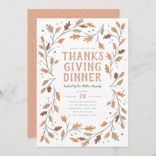 Thanksgiving Dinner Leaf Border Whimsical Invitation