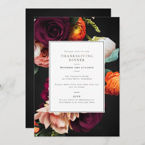 Thanksgiving DinnerLunch Colorful Floral Invitation