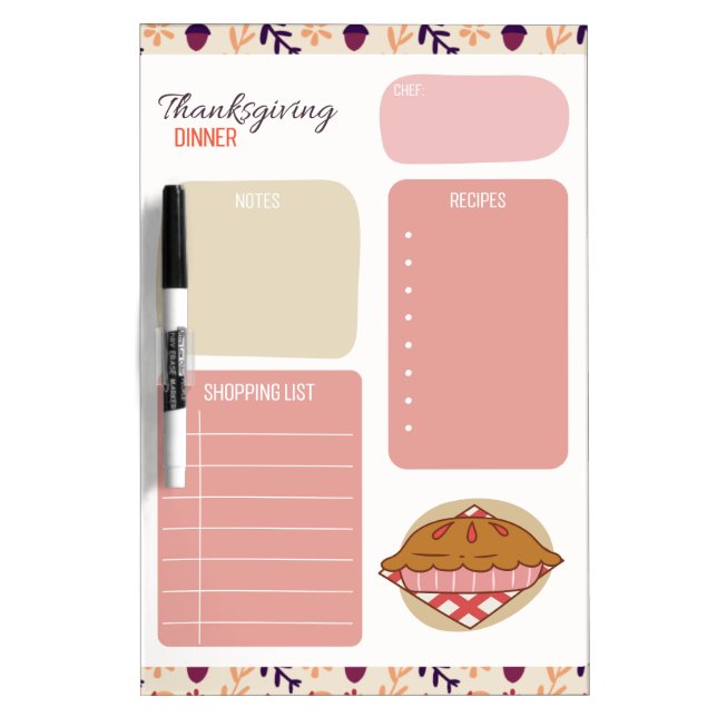 Thanksgiving Dinner Meal Plan Dry Erase Board (Front)