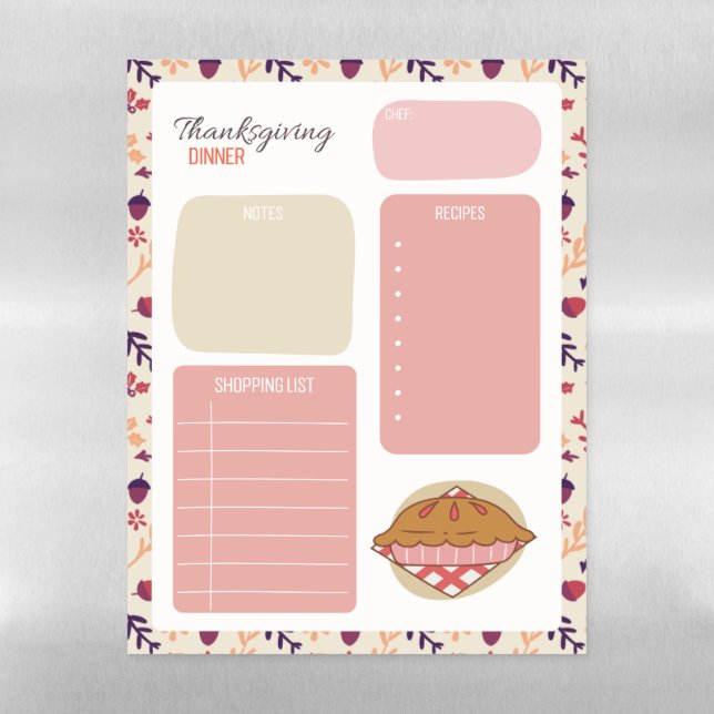 Thanksgiving Dinner Meal Planner Magnetic Dry Erase Sheet (Vertical)