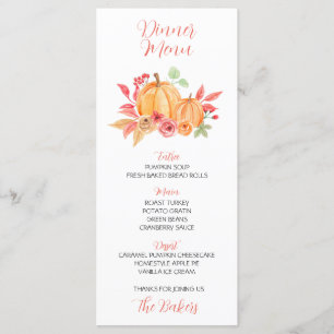 Thanksgiving Dinner Menu Floral Pumpkin