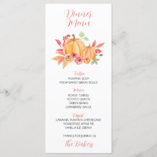 Thanksgiving Dinner Menu Floral Pumpkin