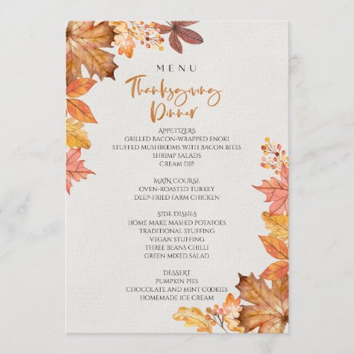 Thanksgiving dinner menu style 01retro fall