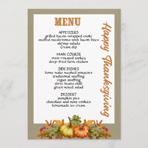 Thanksgiving dinner menu style 08retro fall