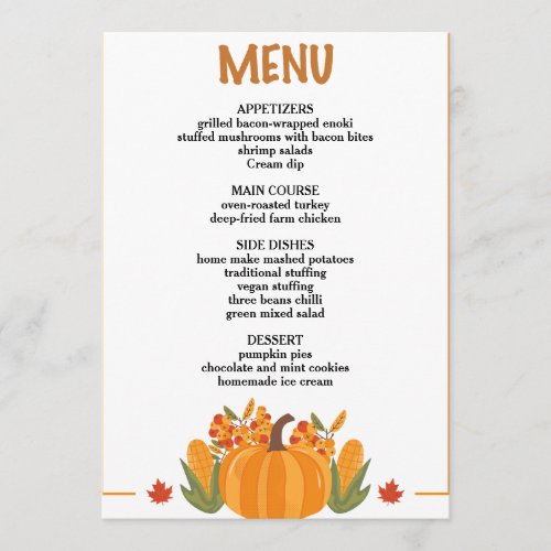 Thanksgiving dinner menu style 10retro fall