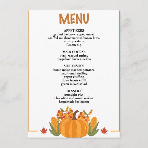 Thanksgiving dinner menu style 10retro fall