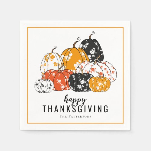 Thanksgiving Dinner Modern Floral Pumpkins Napkins