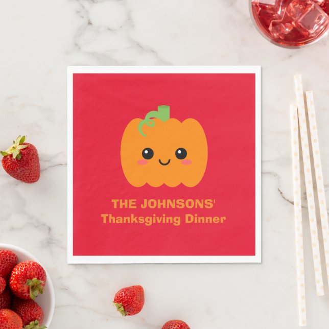 Thanksgiving Dinner Napkin, Personalized Pumpkin Napkins (Insitu)