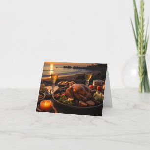 Thanksgiving dinner on the beach holiday card