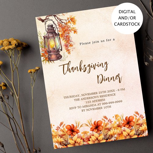 Thanksgiving dinner orange flowers fall vintage invitation