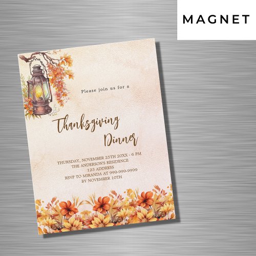 Thanksgiving dinner orange flowers vintage luxury magnetic invitation