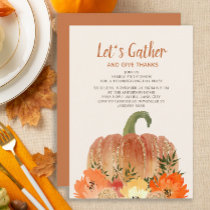 Thanksgiving Dinner Orange Pumpkins Gold Green Invitation