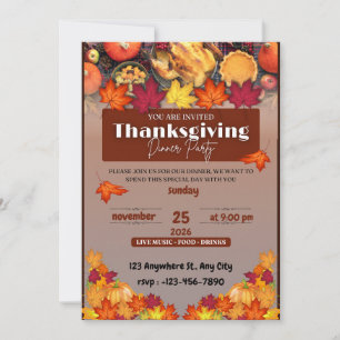 Thanksgiving Dinner Part Pumpkin Autumn Invitation