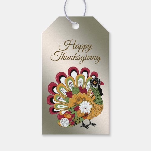 Thanksgiving Dinner Party Colorful Floral Turkey Gift Tags