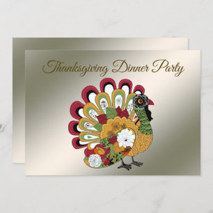 Thanksgiving Dinner Party Colorful Floral Turkey Invitation