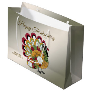 Thanksgiving Dinner Party Colorful Floral Turkey Large Gift Bag
