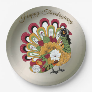 Thanksgiving Dinner Party Colorful Floral Turkey Paper Plates