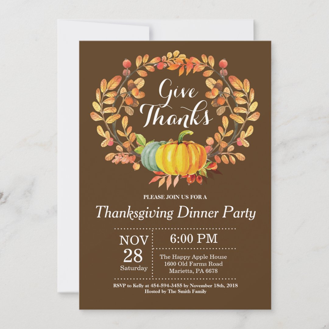 Thanksgiving Dinner Party Fall Autumn Brown Invitation | Zazzle