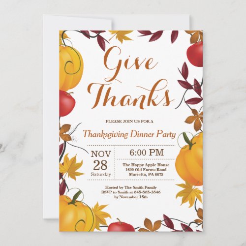 Thanksgiving Dinner Party Fall Autumn Invitation