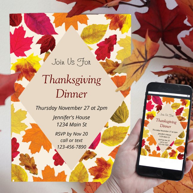 Thanksgiving Dinner Party Fall Colors Leaves Invitation (Creator Uploaded)