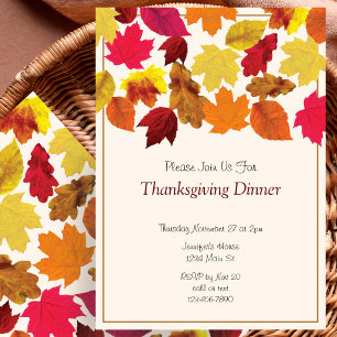 Thanksgiving Dinner Party Fall Colors Leaves Invitation