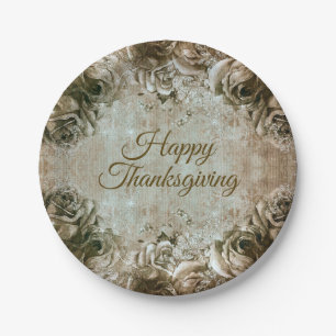 Thanksgiving Dinner Party Floral Rustic Vintage Paper Plates