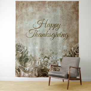 Thanksgiving Dinner Party Floral Rustic Vintage Tapestry