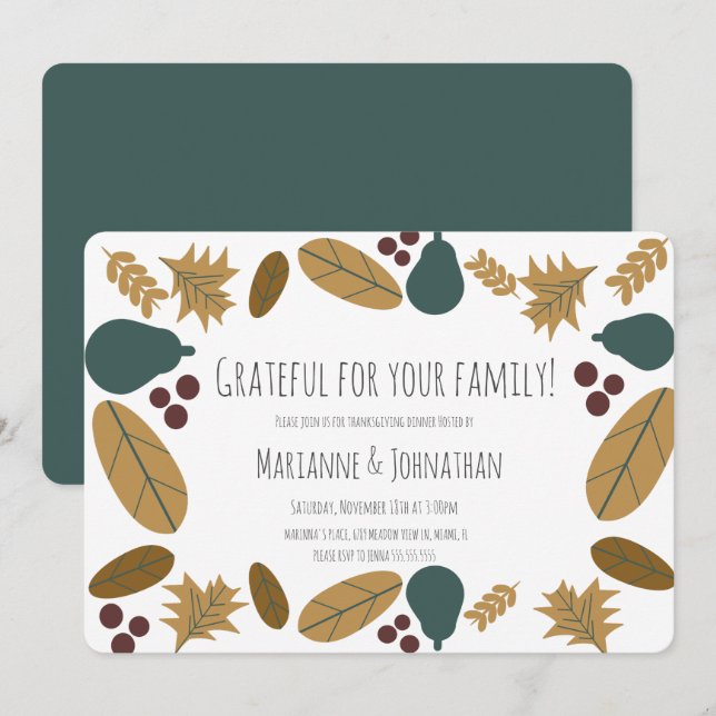 Thanksgiving Dinner Party Greenery Pear Wreath Invitation (Front/Back)