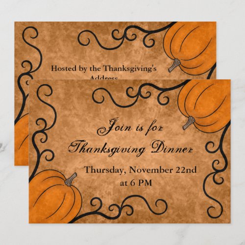 Autumn harvest pumpkin Thanksgiving dinner 5x7 Invite
