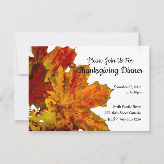 Thanksgiving Dinner Party Invitation Autumn Leaves (Front)
