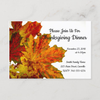Thanksgiving Dinner Party Invitation Autumn Leaves