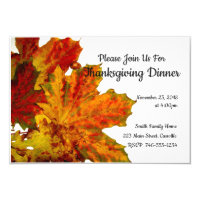 Thanksgiving Dinner Party Invitation Autumn Leaves