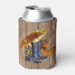 Thanksgiving Dinner Party Orange Rustic Vintage Can Cooler