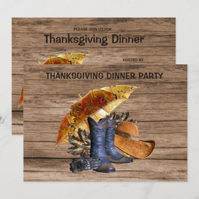 Thanksgiving Dinner Party Orange Rustic Vintage Invitation (Front/Back)