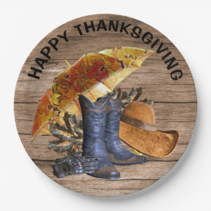 Thanksgiving Dinner Party Orange Rustic Vintage Paper Plates