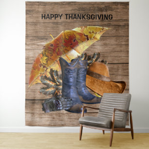 Thanksgiving Dinner Party Orange Rustic Vintage Tapestry