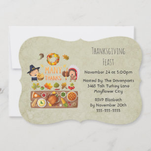 Thanksgiving Dinner Party - Pilgrim Illustration Invitation