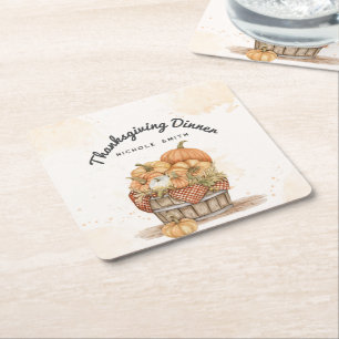 Thanksgiving Dinner Party Square Paper Coaster