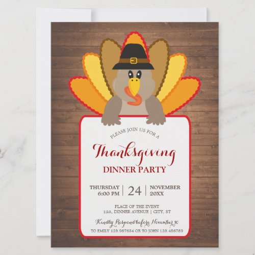 Thanksgiving Dinner Party Turkey Invitation Card