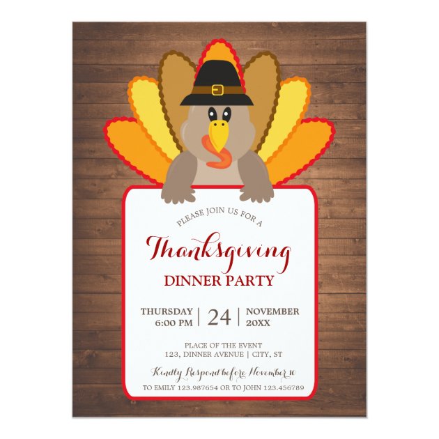 Thanksgiving Dinner Party Turkey Invitation Card