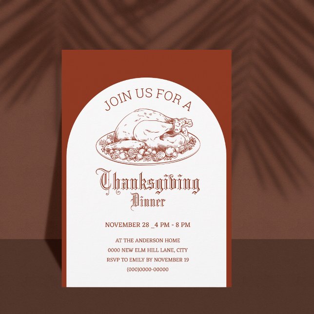 Thanksgiving Dinner party white& brown minimal  Invitation (Creator Uploaded)