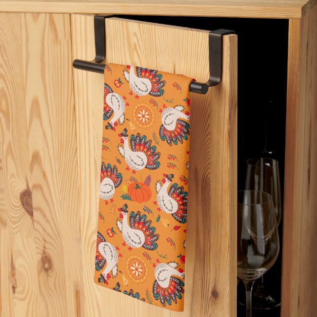 Thanksgiving Dinner Pattern Kitchen Towel (Thirds Fold)