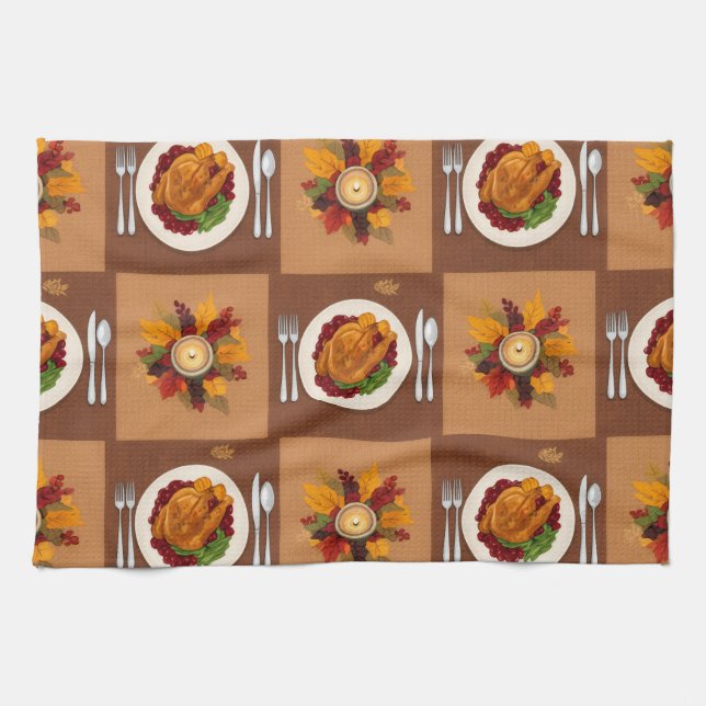 Thanksgiving Dinner Pattern Kitchen Towel (Horizontal)