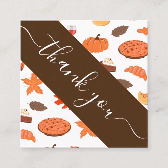 Thanksgiving Dinner Pattern Thank You Social Media Square Business Card (Front)