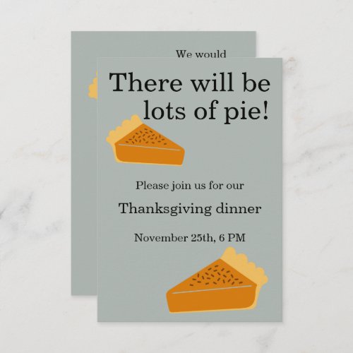 Thanksgiving dinner pie minimalist simple green invitation