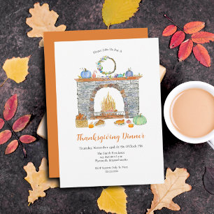 Thanksgiving Dinner Pies, Fireplace, Pumpkins Invitation
