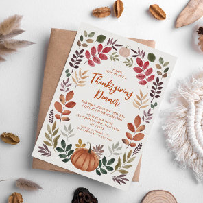 Thanksgiving Dinner Pumpkin & Autumn Leaves Invitation