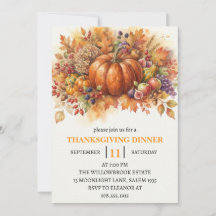 Thanksgiving Dinner Pumpkin & Autumn Leaves