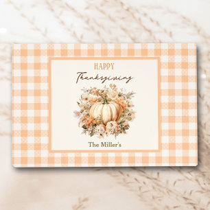 Thanksgiving Dinner Pumpkin Gingham Pastel Orange Placemat